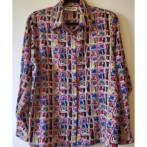 Vtg Yves St. Clair Long Sleeve Button Blouse Women's Size 12 Colorful Work